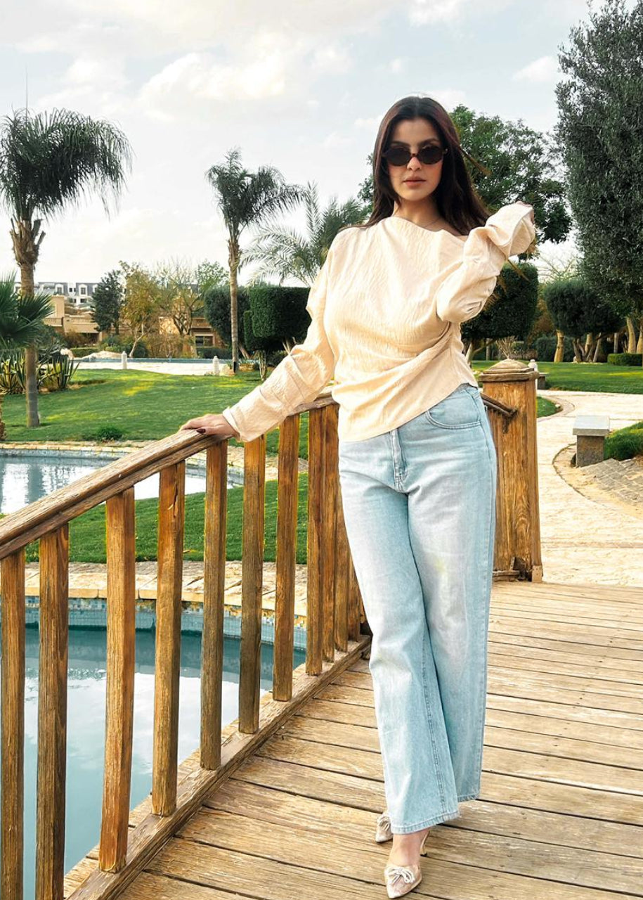 Aura One-Shoulder Blouse Beige