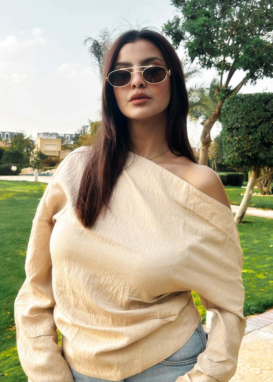 Aura One-Shoulder Blouse Beige