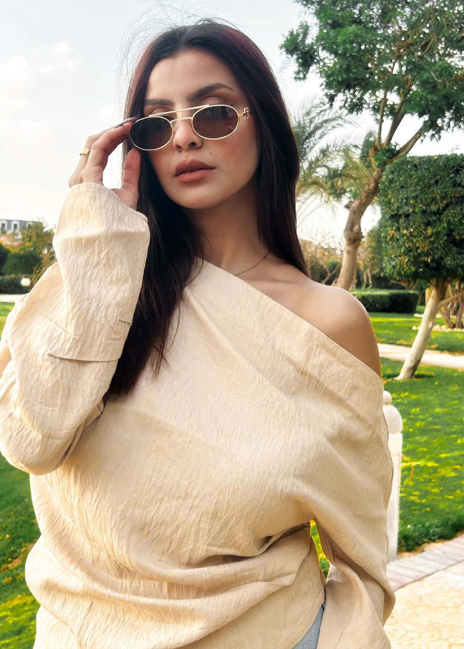 Aura One-Shoulder Blouse Beige