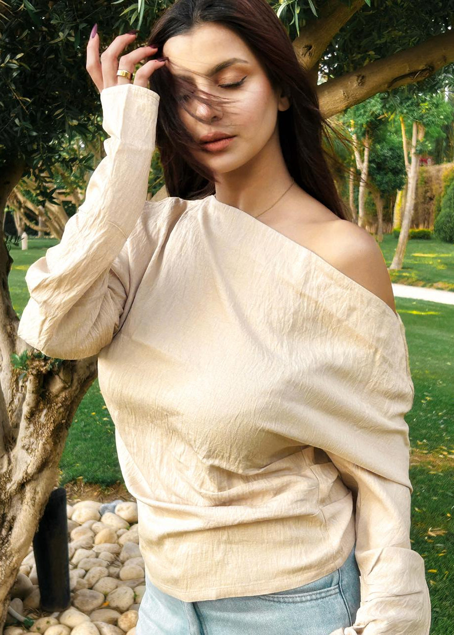 Aura One-Shoulder Blouse Beige