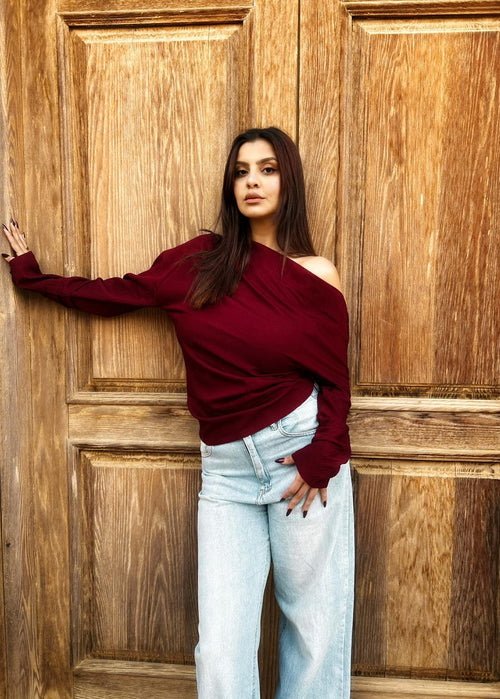 Signora Asymmetric Blouse Burgundy