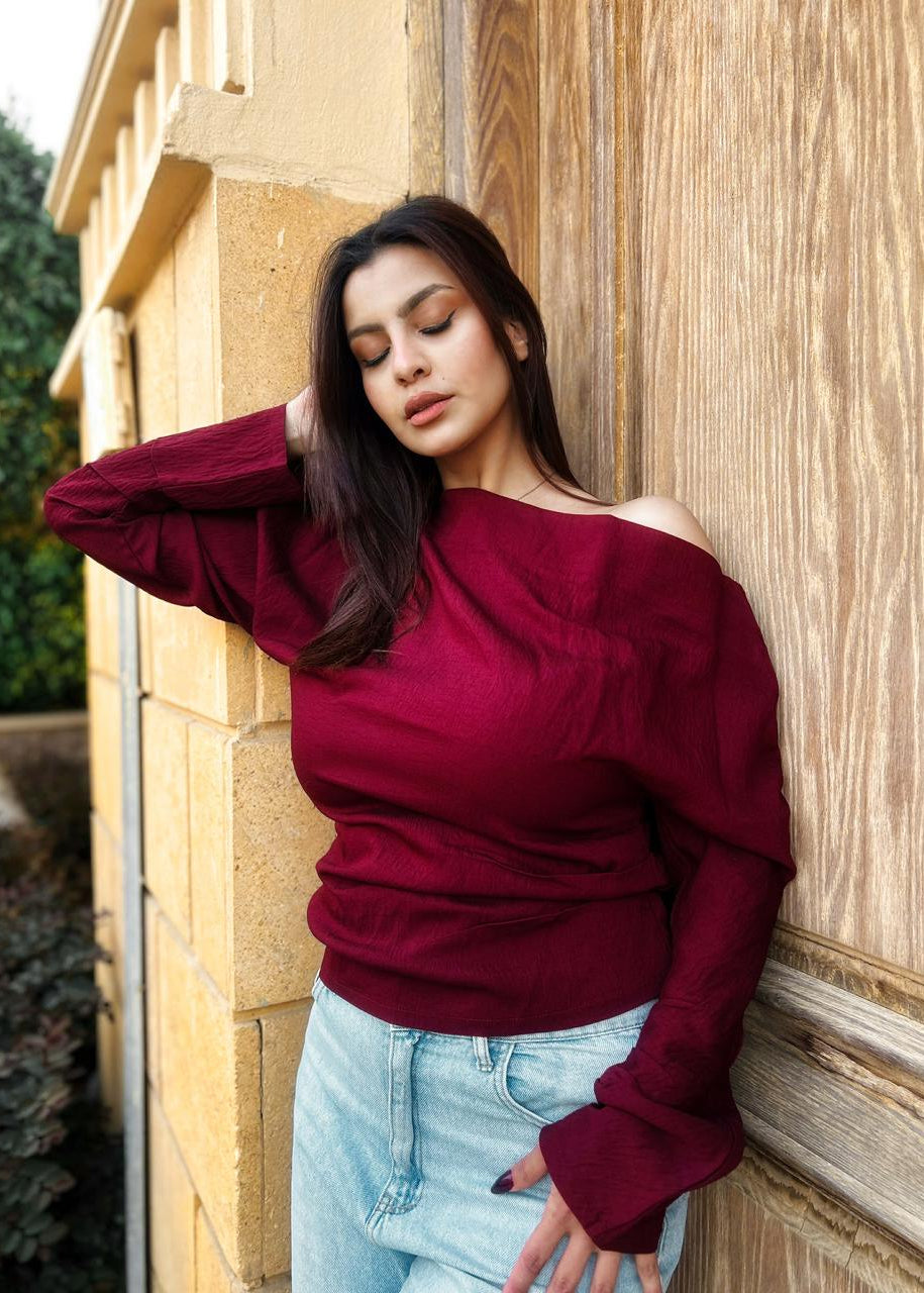 Signora Asymmetric Blouse Burgundy