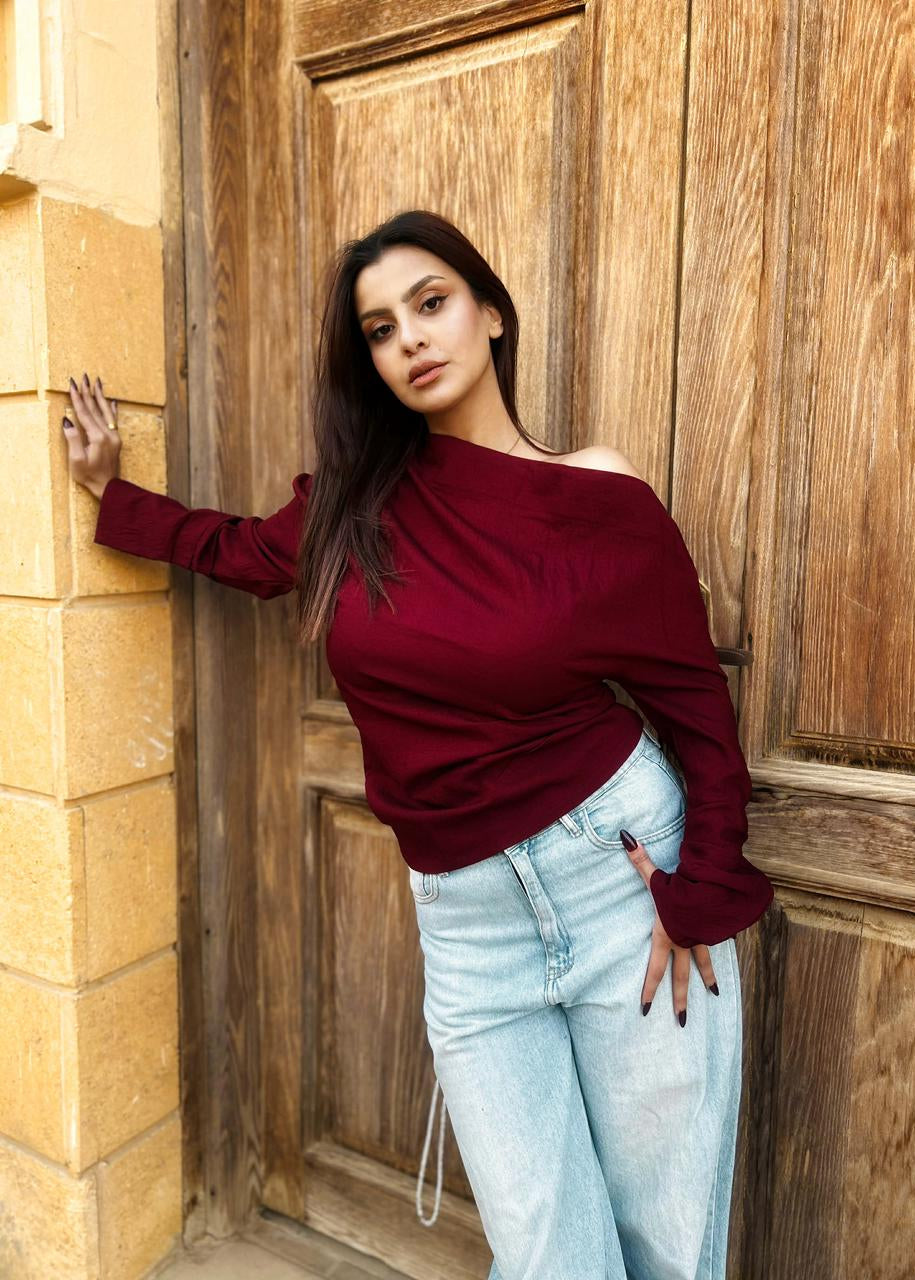 Signora Asymmetric Blouse Burgundy